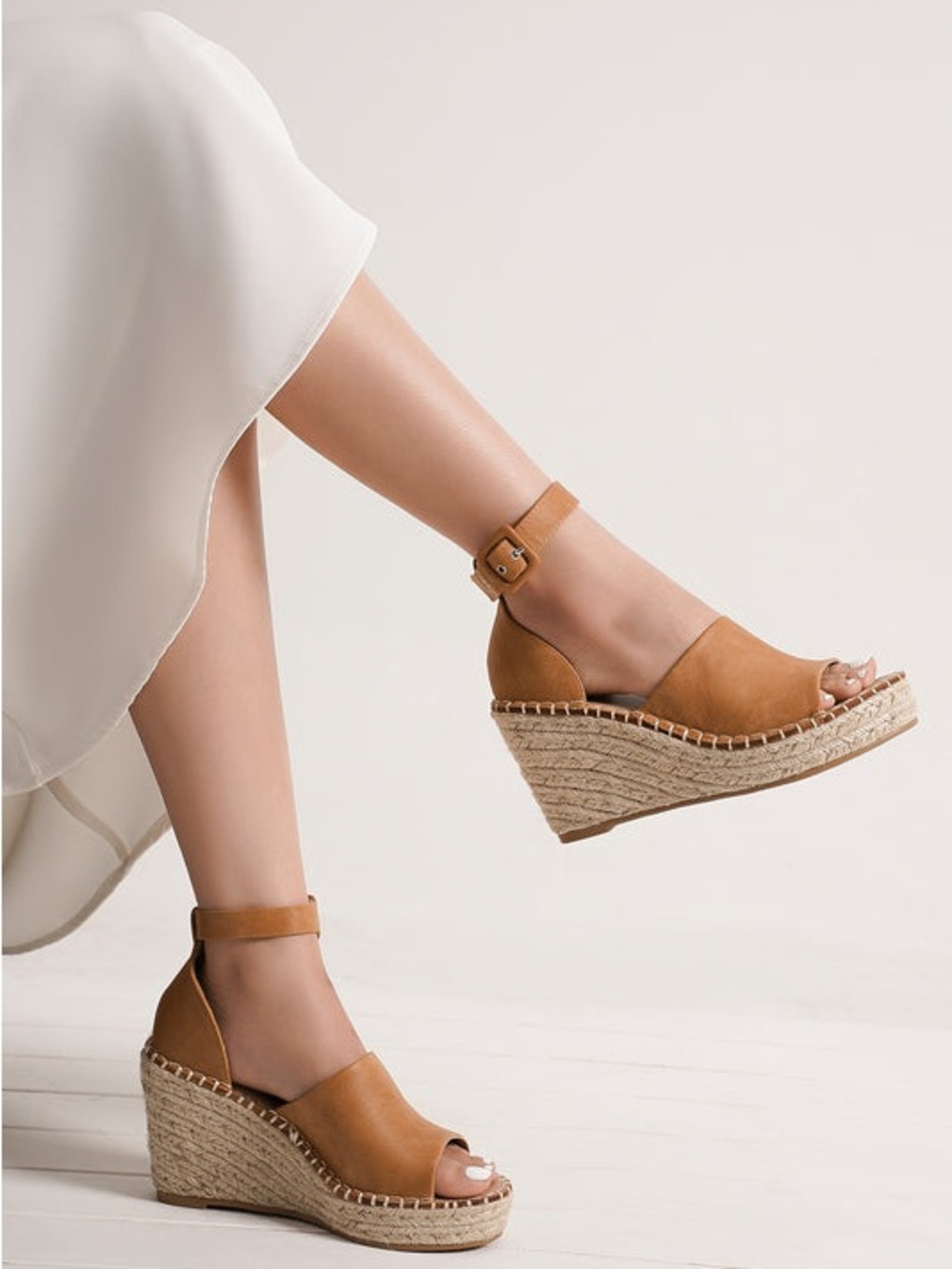 EUC Beast Fashion The Felix Platform Tan Espadrille Wedge with Ankle Strap Sz 10